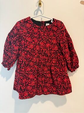 GAP Red and Black Floral Puff-Sleeve Dress